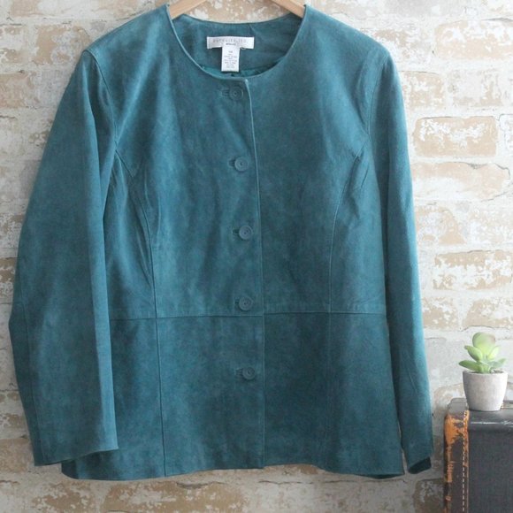 Pursuits Ltd. Woman Jackets & Blazers - Pursuits Ltd. Plus Size Teal Suede Jacket Blazer